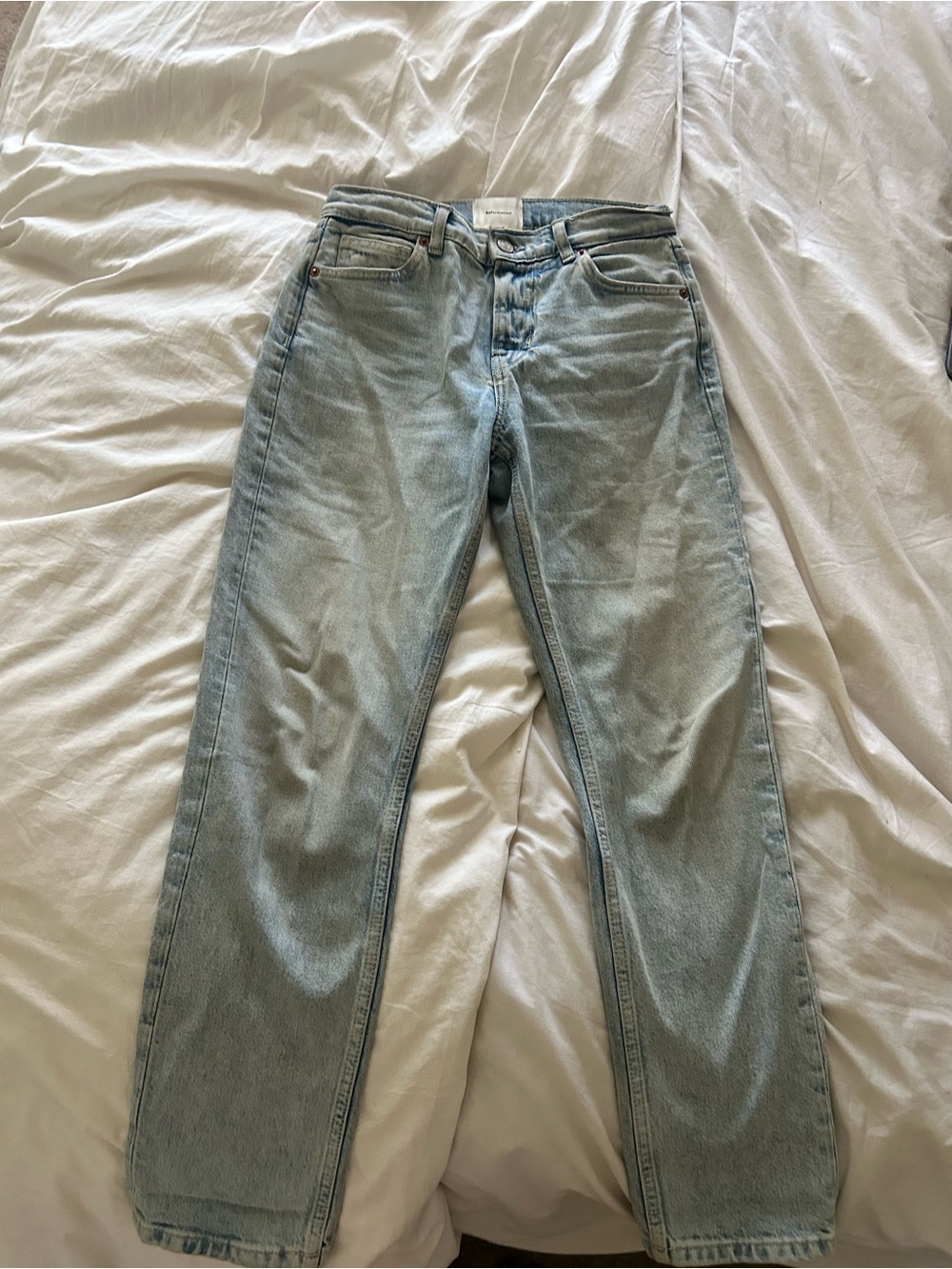 Reformation Light Blue Slim Straight Cropped Jeans